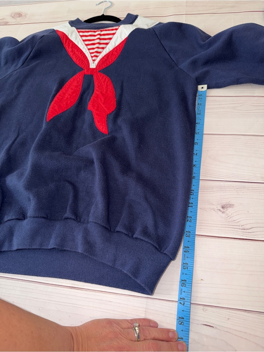 Vintage Jerzees USA Handmade Sailor Navy Red White Nautical Pullover L - Picture 7 of 7
